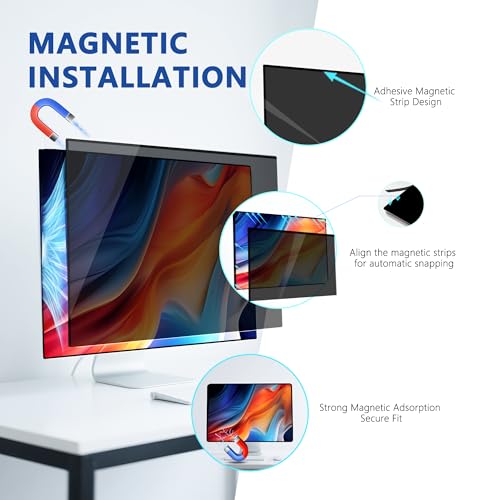 Image of 24 Inch Magnetic Computer Privacy Screen for 16:9 Widescreen Monitor, Removable Privacy Screen Anti Glare Blue Light Privacy Screen Monitor 24 inch, Anti-Scratch