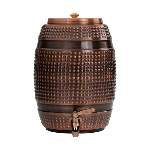 Image of Artarium Hammered Barrel Copper Water Dispenser with Brass Tap (5 litres) | Pure Copper Water Storage for Home, Dining & Office