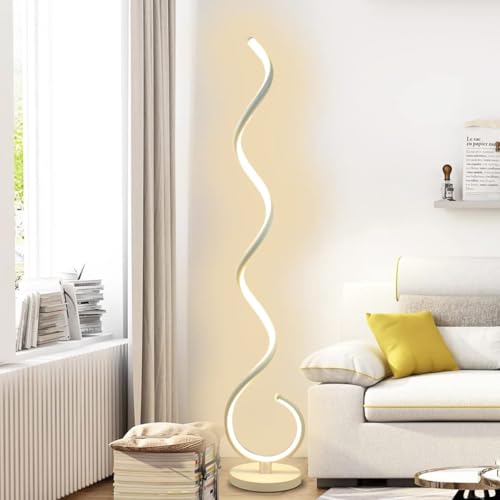 Lampada Da Terra Moderna A Spirale A Led Da 40 W Dimmerabile Con Telecomando, Lampada Da Terra Alta Con Temperatura Di Colore E Luminosità Regolabili, Lampada Da Lettura Angolare Argentata Per Soggi - 8