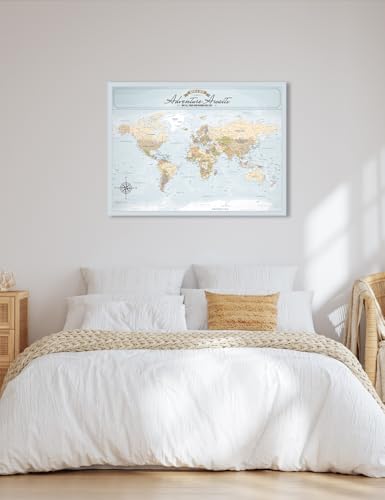 Image of IPIC - Push Pin World Map Canvas Wall Art, Oversized World Travel Map Print for Home, Office, Study or RV, Push Pin Board Decor to Mark Your Travels, Ready to Hang