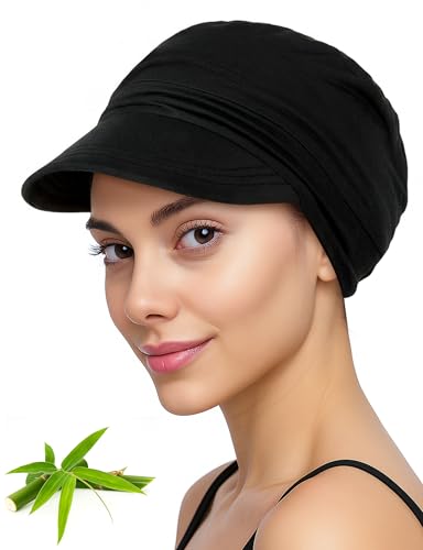 Becellen Gorros Oncologico, Bambú Negro Turbantes Oncologicos Pañuelos Cabeza Mujer Suave Transpirable Gorra de Béisbol para Hombre y Mujer
