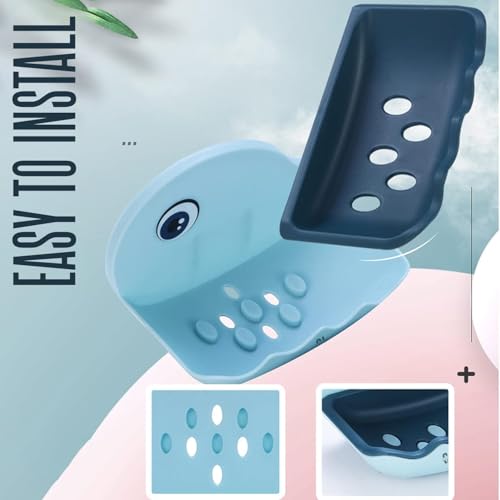 Image of (Pack of 2) Fish Shape Soap Dish Wall Mounted | Adhesive Waterproof Soap Stand Holder for Bathroom & Kitchen Sink | Plastic Double Layer Soap Dish with Strong Magic Sticker (Random Color)