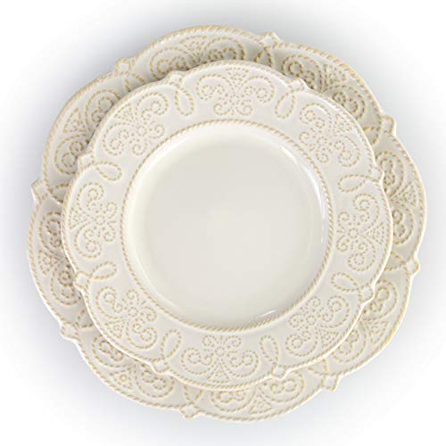 Elama LUNA Round Decorated Stoneware Scallop Embossed Dinnerware Dish Set thumb #5