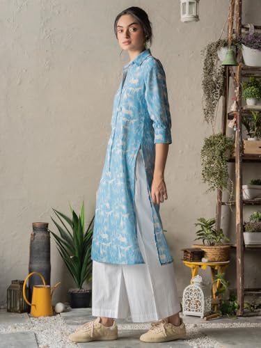 Image of ANNI Designer Women Printed Straight Kurta Palazzo Set | Viscose Blend Button Front Collar Neck Three Quarter Sleeve | Ethnic Outfit Ladies Office Casual Stylish Wear