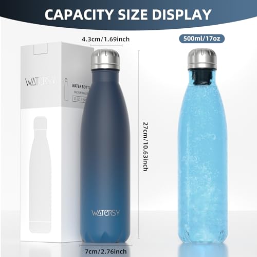 Image of WATERSY Stainless Steel water bottles,17oz /500ml Insulated Water Bottles,Blue Green metal water bottle Keeps Drink Cold and Hot,BPA Free kids water bottles for School,Gym,Travel,Sports