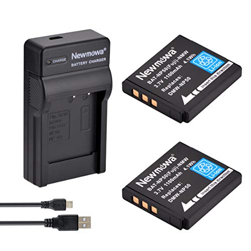 Newmowa NP 50 Batería (2 Pack) y Kit Cargador USB portátil para Fujifilm NP 50 FinePix F100fd F200EXR F300EXR F50fd F550EXR F600EXR F60fd F70EXR F770EXR F800EXR F80EXR