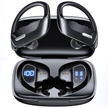 Fone de Ouvido Bluetooth, Fones de Ouvido Sem Fio Bluetooth 100H Play, Fones de Ouvido Traseiros à Prova d'água, com Microfone, Display LED, para Exercícios de Corrida Esportiva