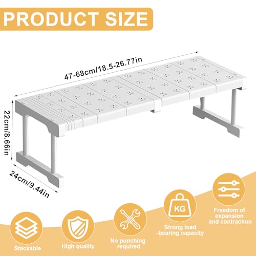 Verstellbare Einlegeboden Schrank, Erweiterbares Schrankeinsatz, Einlegeböden für Schränke, Ohne Bohren, Schrankregal für Kleiderschrank, Küche, Badezimmer, 24cm Weit, Verstellbare Länge 47-68 cm