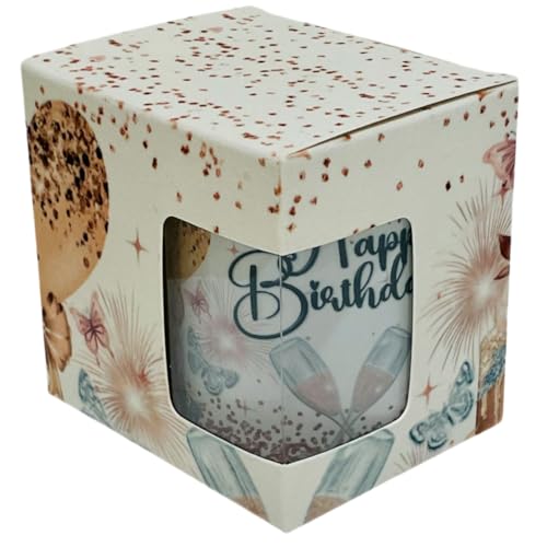 MOLIVELL Taza de Cafe HAPPY BIRTHDAY con Caja y Tarjeta a juego | Regalos Originales para Hombre, Familia, Amigos | Tazas Originales para Regalar | Taza de Cerámica de 325ml | Cumpleaños