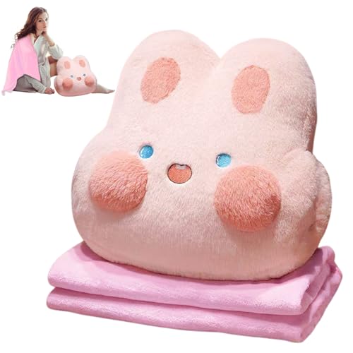 SilverChry Set 3 in 1 di Coperta e Cuscini Imbottiti a Forma di Animale Carino, 160x105 cm, Cuscino Morbido con Motivo Animale, Adatto per Viaggi, Pisolini, Uso in Ufficio e come Regalo (Coniglio)