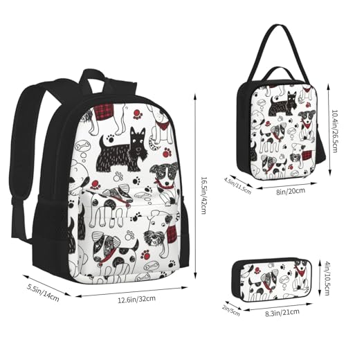 Sac à dos d'école assortis Lovely Dogs noir avec boîte à déjeuner - 4