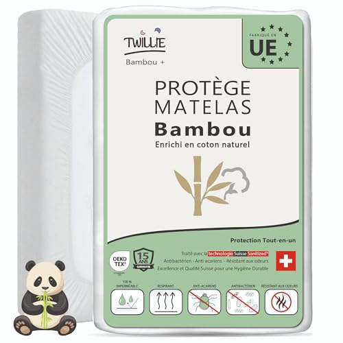 Twillie Protège Matelas 120x190 Bambou – Qualité Supérieure – Imperméable & Respirant – Enrichi de Coton Naturel, Traitement Suisse Sanitized®...