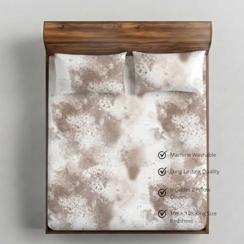 Image of VELOURA Tie-Dye Bedsheet Set, 100% Cotton, King Size 108x108 Inches, 300 Thread Count, with 2 Pillow Covers (Plum)