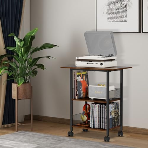 BOHDK Printer Stand, 3-Tier Industrial Large Printer Table with Shelf, 23\"x15\" Mobile Heavy Duty Storage Rack on Wheels for Home Office Printer Fax Machine Scanner Copier
