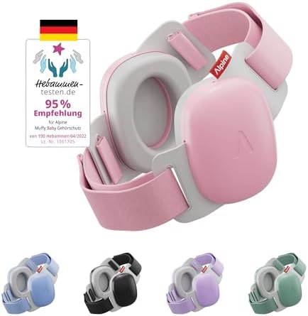 Alpine Muffy Baby Gehörschutz Kopfhörer, 24dB, bis 5 Jahre, Rosa | Einzigartiges Kopfband für sicheren & bequemen Sitz, einfach verstellbar. Lärmschutz für Babys & Kleinkinder. Dün