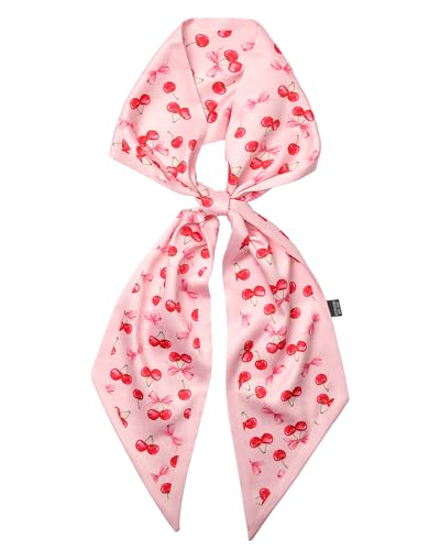 HOKEMP Cherry Scarf for Purse Bag - Neck Head Silk Scarves for Handbags 150cm Long Satin Hairscarf Decoration for Women Daily (Cherry + Pink)