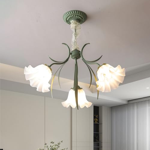 Lampadari A Sospensione Di Campagna Francese Lampadario In Metallo Dal Design Floreale Vintage Paralume in Acrilico Plafoniera Retrò Per Soggiorno Camera Da Letto Ristorante Portico Corridoio (3teste)