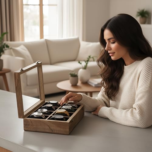 Image of Vintage Wooden Watch Box for Men, Timepiece Storage & Organizer, Display Case, Jewelry Box for Women, Gift for Husband (8 Grooves, Antique Wood)