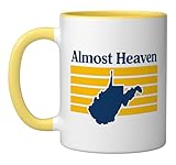 Almost Heaven West Virginia Retro Ceramic Mug, Yellow/White