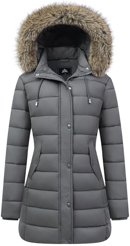 Women's Winter Thickened Down Jacket Warm Long Puffer Coat Waterproof Parka with Faux Fur Removable Hood