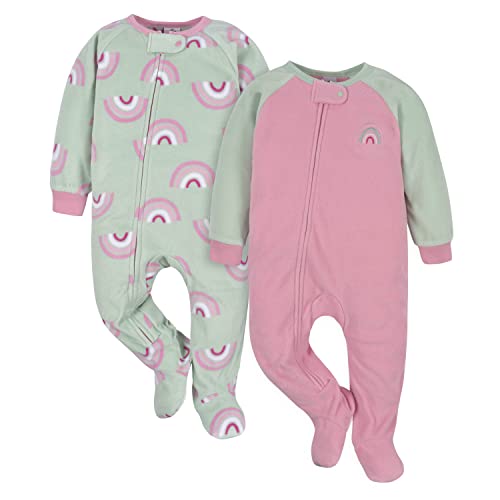 Image of Gerber Baby Girls' Toddler Loose Fit Flame Resistant Fleece Footed Pajamas 2-Pack