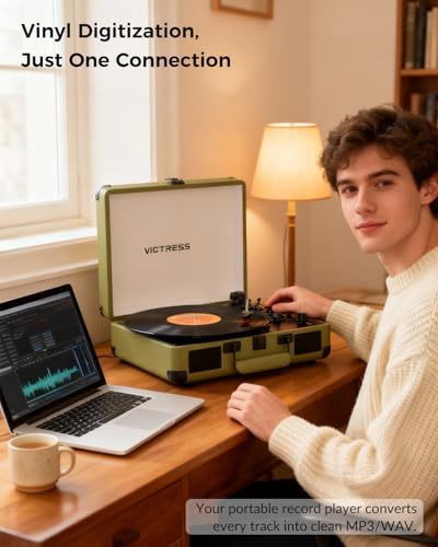 VICTRESS Vinyl Record Player Olive Green
