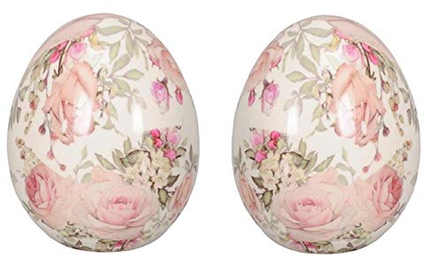 Dio dekoratives frühlingshaftes Osterei Deko-Ei Keramik-Ei Keramik Motiv Rose in Creme-rosa (rosa mit Rosen, 2 x mittel ca. 12 cm hoch)