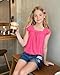 KEREDA Girls Short Sleeve Shirts Summer Tunic Tops Lace Openwork Ruffled Girls Cute Square Neck Clothes Blouse Rose Red 11-12Y
