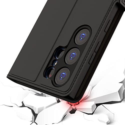 Image of Kapa Noble Slim Magnetic Leather Flip Case Cover for Samsung Galaxy S23 Ultra,Card Holder Stand Leather Flip Wallet Case (Black)