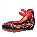 FQLGJMY Mujeres Chinos Bordados Planos asiáticos Tradicionales Mary Jane Brida Ballet Zapatos de Yoga con botón de Rana Suela de Goma