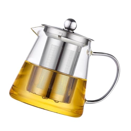 ERINGOGO 耐熱ガラスティーポット ステンレス製ストレーナー内蔵 大容量コーヒー兼用茶こし付きティーケトル おしゃれで使いやすい透明茶器