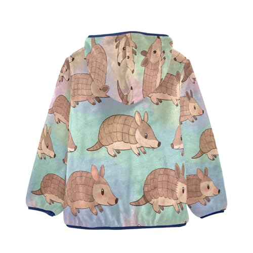 Cute Armadillo Pattern on Fabric Toddler Fleece Jacket Girl Boys Hooded Fleece Jacket Coat Warm Outwear Zip-up 3-10T2