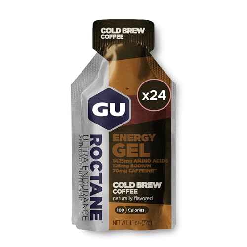 Image of GU Energy Roctane Ultra Endurance Energy Gel, Vegan, Gluten-Free, Kosher, and Dairy-Free On-The-Go Sports Nutrition for Running, Biking, Hiking or Skiing, Cold Brew 2X Caffeine (24 Packets)