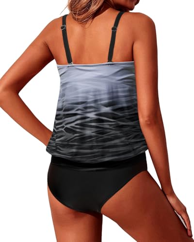 Image of Yonique Two Piece Tankini Swimsuits for Women Blouson Bathing Suits Modest Swimwear
