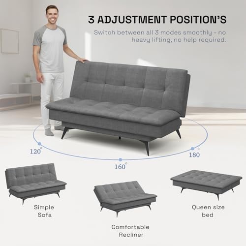 Image of Wakefit Flexia Sofa Cum Bed | 3 Yr Warranty | Convertible 3 Seater, Lightweight, Space Saving Design, Perfect for Home, Living Room | Double Bed | Sofa, Lounger & Bed in One | Warpknit Grey