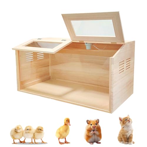 Solid Wood Chicken Brooder Box with Lighting Kit & Thermometer - Indoor Brooding for 25 Chicks (32x16x16) - Ideal for Chickens, Ducks, Quails, Hamsters & Lizards