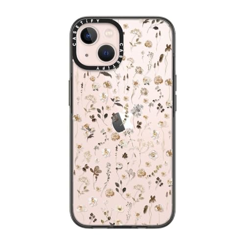 CASETiFY Compact Case for iPhone 13 [Lightweight / 4 ft. 2X Military Grade Drop Protection/Slim] - Wildflower Friday - Clear Black