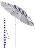 Menz Sonnenschirm Strand Ø 180 cm, inkl. Hülle, blau-weiß - UPF 50+ Strandschirm für sicheren Sonnenschutz Strand, Strandschirm windfest stabil, Sonnenschirm mit Schutzhülle