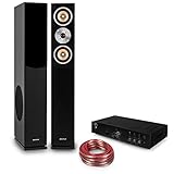 auna HiFi Set Brilliant Black Standlautsprecher + HiFi-Verstärker + 10m Kabel (125 W RMS Verstärker, Bluetooth, 3-Wege-Lautsprecher-Paar, 140 W RMS, Fernbedienung) schwarz