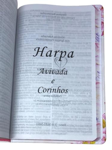 Bíblia Leão Flores Rosa Arc Letra Gigante Capa Dura C/ Harpa E Índice Floral Feminina Para Mulher