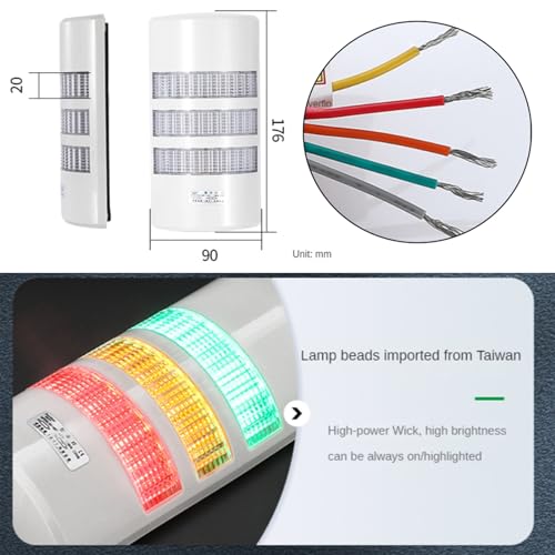 Alerte d'avertissement murale tricolore LED 24V avec buzzer pour machine - 7