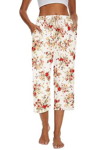 Image of Kabento 2 Pack Womens Pajama Pants Capri Sleep Lounge Pants Drawstring Pj Bottoms with Pockets