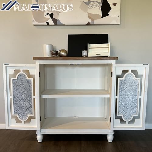 MAISON-ARTS-Accent-Cabinet-with-2-Doors-Farmhouse-Decorative-Storage-Cabinet-with-Solid-Wood-Frame-Legs-for-Living-Room-Entryway-Small-Sideboard-Buffet-Cabinet-Metal-Embossing-Pattern MAISON ARTS Accent Cabinet with 2 Doors Farmhouse Decorative Storage Cabinet with Solid Wood Frame Legs for Living Room Entryway Small Sideboard Buffet Cabinet Metal Embossing Pattern