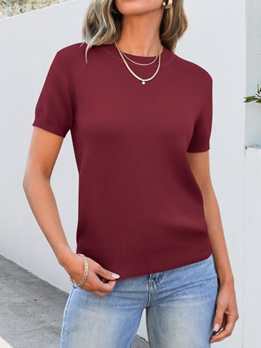 Image of ANRABESS Womens Short Sleeve Sweaters Wool Blend Crew Neck Sweater Shirts Business Casual Work Tops 2026 Summer Outfits