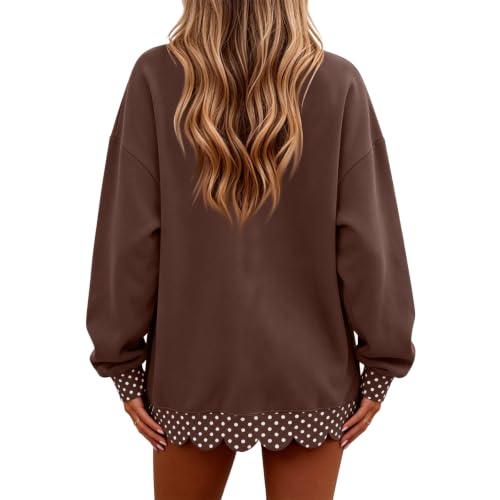 Womens Mock Neck Sweatshirt Patchwork Scalloped Edge Polka Dot Pullover - image 2