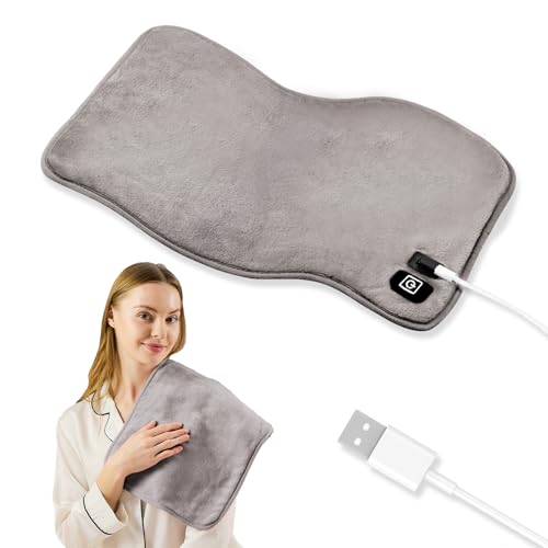 USB Heating Pad Portable Heating Pad for Travel 18x 14 Small 5V Electric Heating Pad Washable 3 Heat Settings Auto Shut Off Heat Therapy for Period Cramps Back Pain Relief Grey
