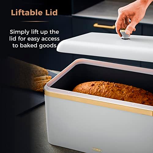 Tower T826130WHT Cavaletto Bread Bin, Steel, Removable Lid, White and Champagne Gold