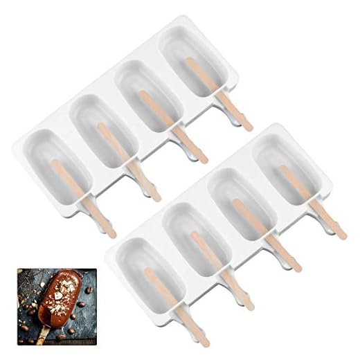 2 Pack Ice Cream Mould Popsicle Mold, Silicone Easy Cream Ice Pop Molds Cakesicle Mold Homemade Popsicle with Wooden Sticks for DIY Ice Cream, 4-Cavity