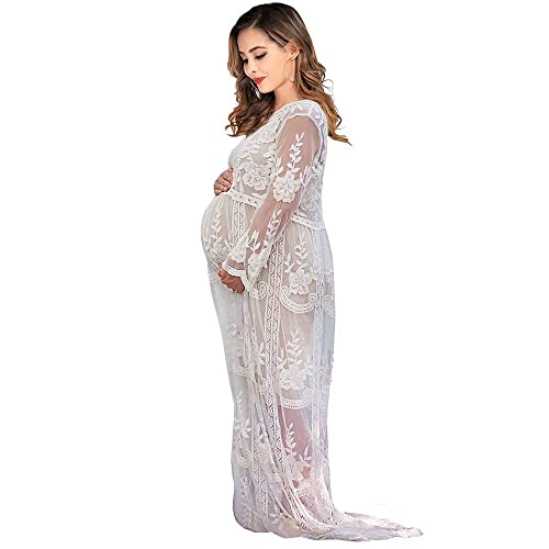 Women's Long Sleeve V Neck White Lace Floral Maternity Gown Maxi  Photography Dress at Amazon Women's Clothing store