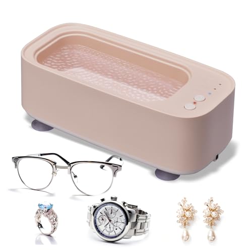Ultrasonic Jewelry Cleaner,3 Modes Portable Cleaner,48KHz 20oz(600ml) for Eye Glasses, Ring, Earring, Necklaces, Watch Strap, Makeup Brush,Professional Sonic Cleaner with One-Touch Operation(Pink)